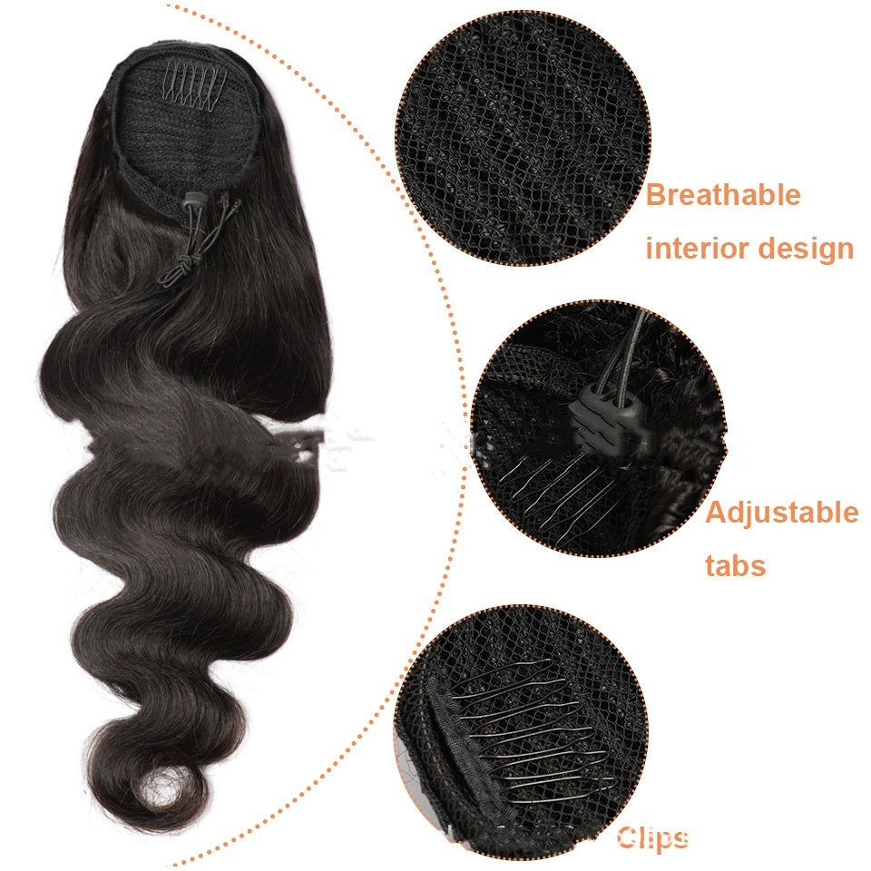 Black Drawstring Ponytail Human Wigs