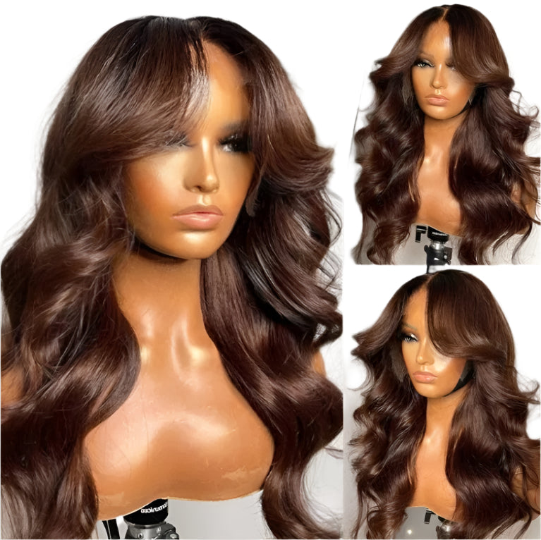 Pre-Glue 13x5 Body Wavy Lace Front Wig With Bangs HD Pre-cut Lace Human Hair Wig