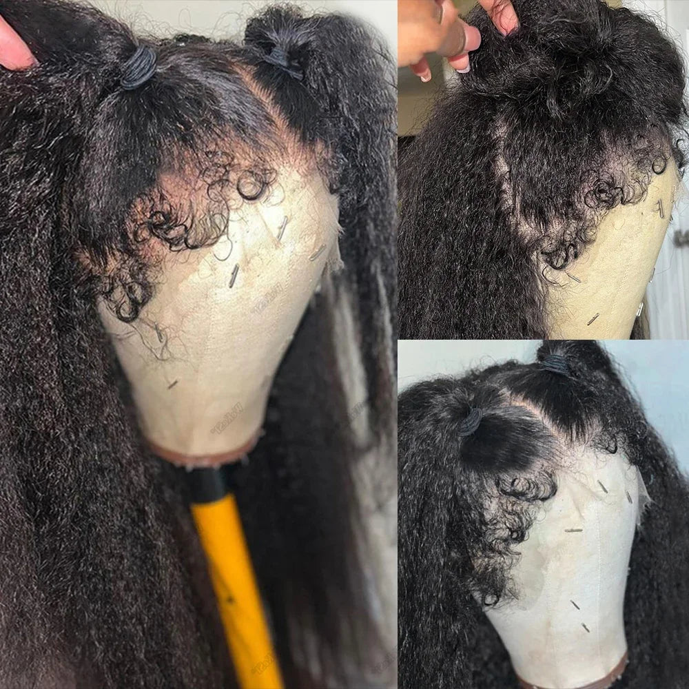 Kinky Straight Lace Front Wig 13x4 Hd Transparent Lace Frontal Human Hair Wigs 4c Edged Hairline Yaki Pre Plucked Lace Wigs