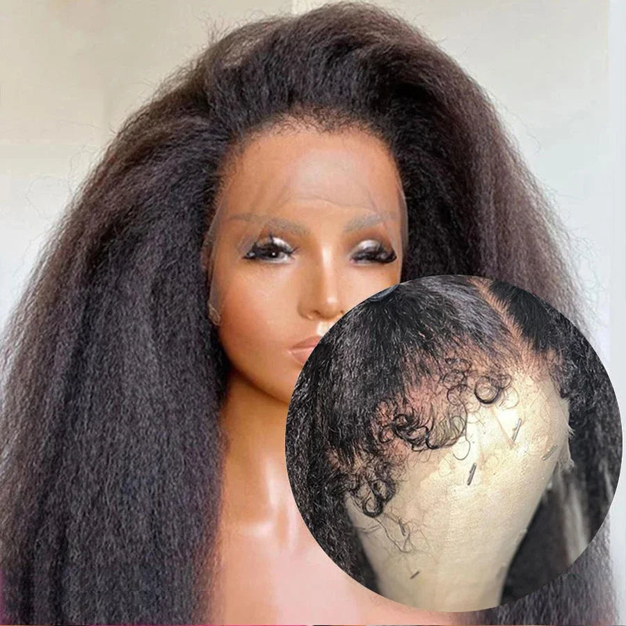 Kinky Straight Lace Front Wig 13x4 Hd Transparent Lace Frontal Human Hair Wigs 4c Edged Hairline Yaki Pre Plucked Lace Wigs