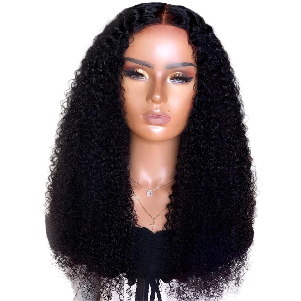 Density Long Kinky Curly Wig Lace Front Human Hair Fluffy