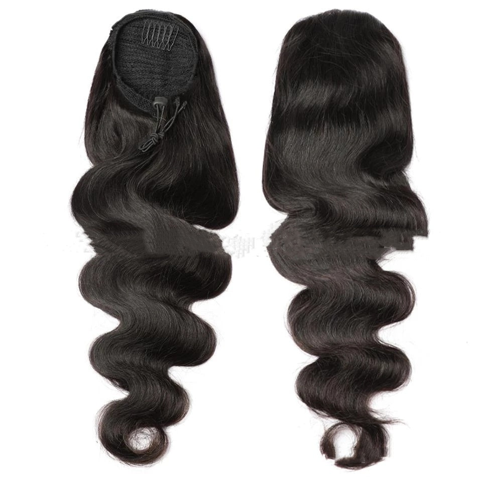 Black Drawstring Ponytail Human Wigs