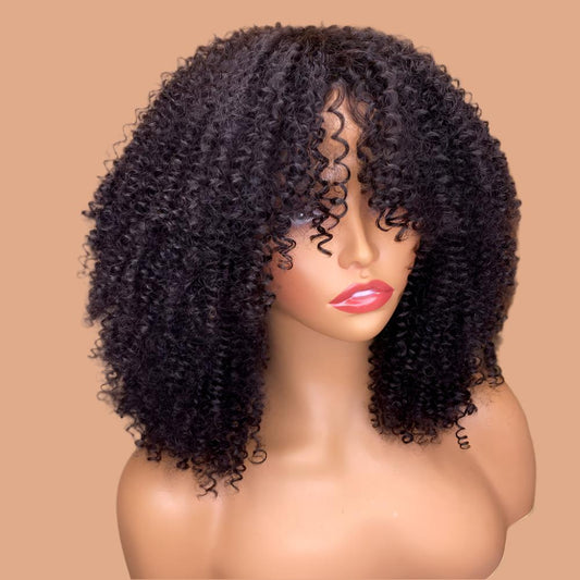 Kinky Curly Human Hair Wigs With Bangs