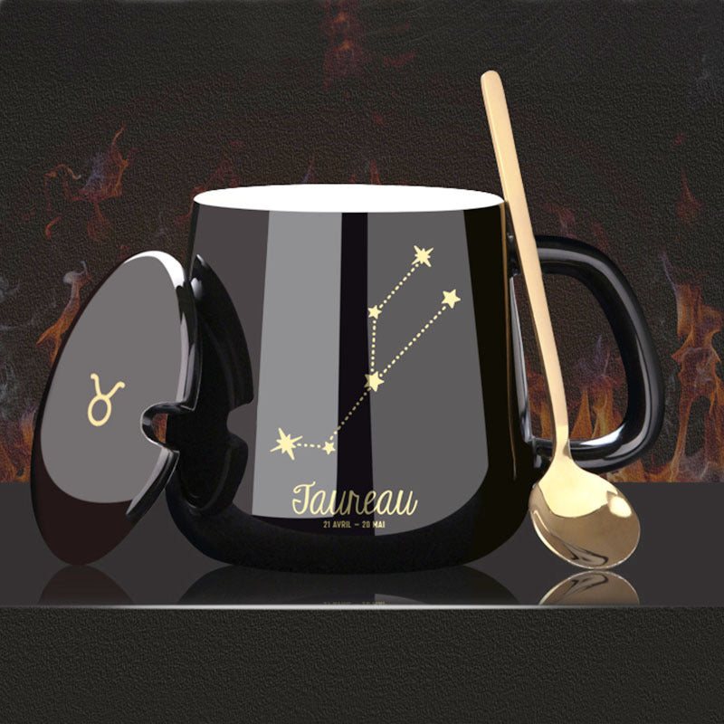 Ceramic Water Cup With Lid And Spoon Coffee Cup