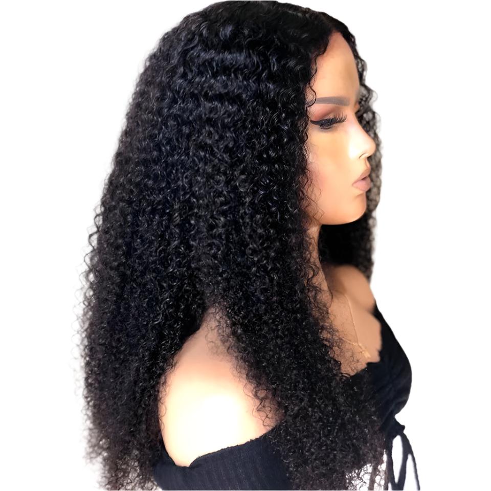 Density Long Kinky Curly Wig Lace Front Human Hair Fluffy