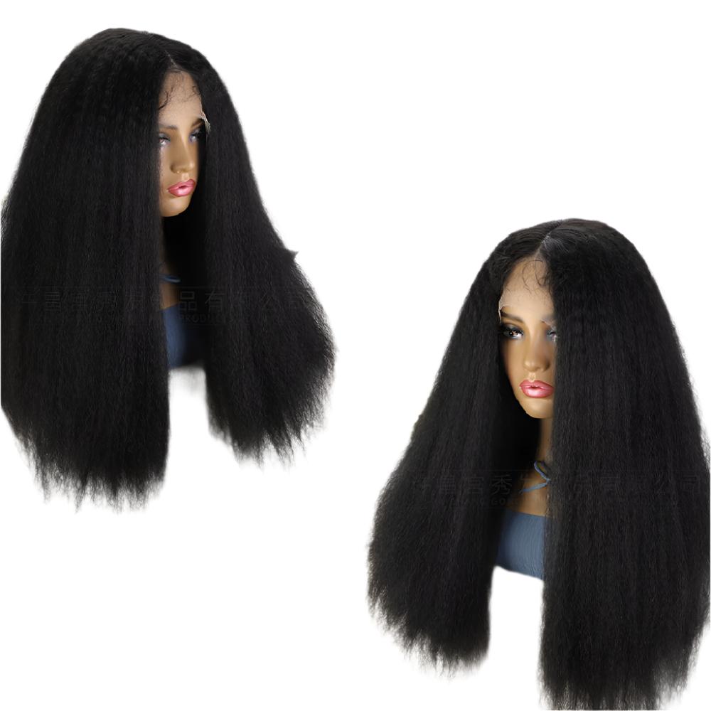 Front Lace Yaki Straight Hair Synthetic Wigs T Part Lace