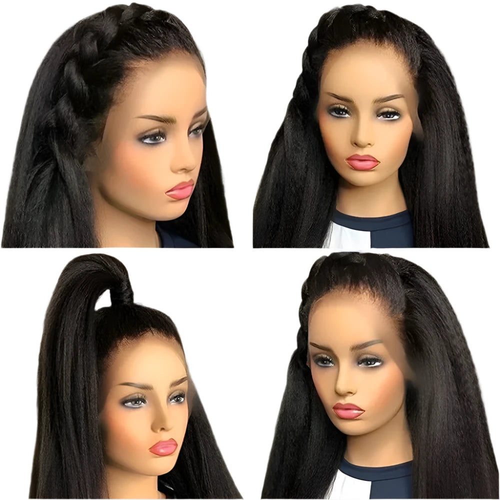 Glueless 360 Lace Frontal Wig Pre Plucked 200% Brazilian Remy Kinky Straight HD Full Yaki