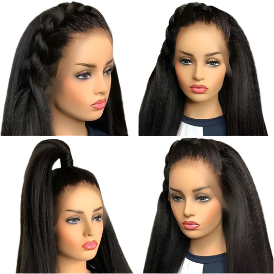 Glueless 360 Lace Frontal Wig Pre Plucked 200% Brazilian Remy Kinky Straight HD Full Yaki