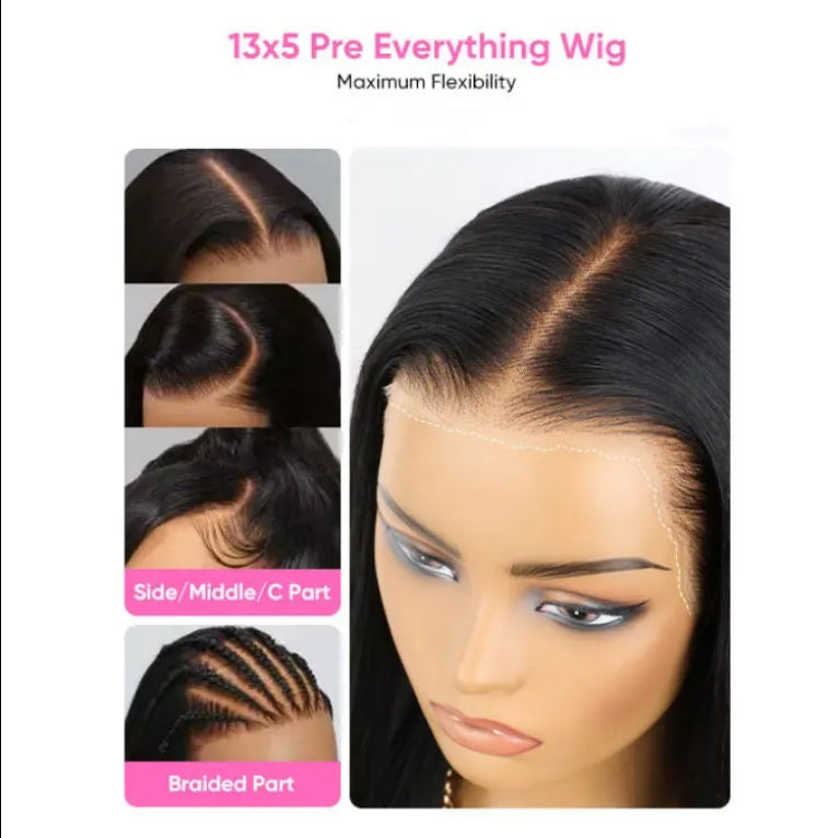 Pre-Glue 13x5 Body Wavy Lace Front Wig With Bangs HD Pre-cut Lace Human Hair Wig
