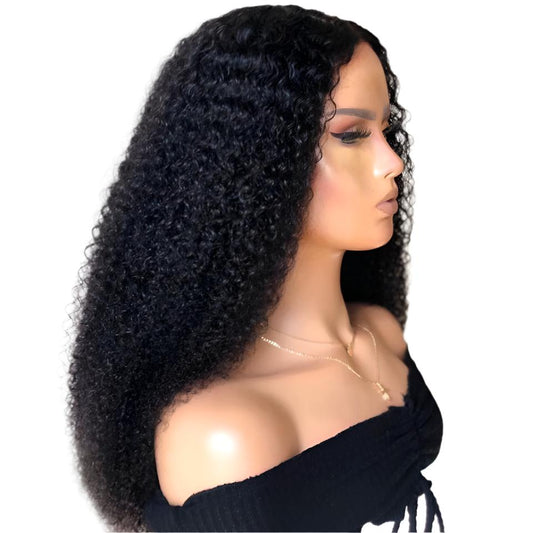 Density Long Kinky Curly Wig Lace Front Human Hair Fluffy